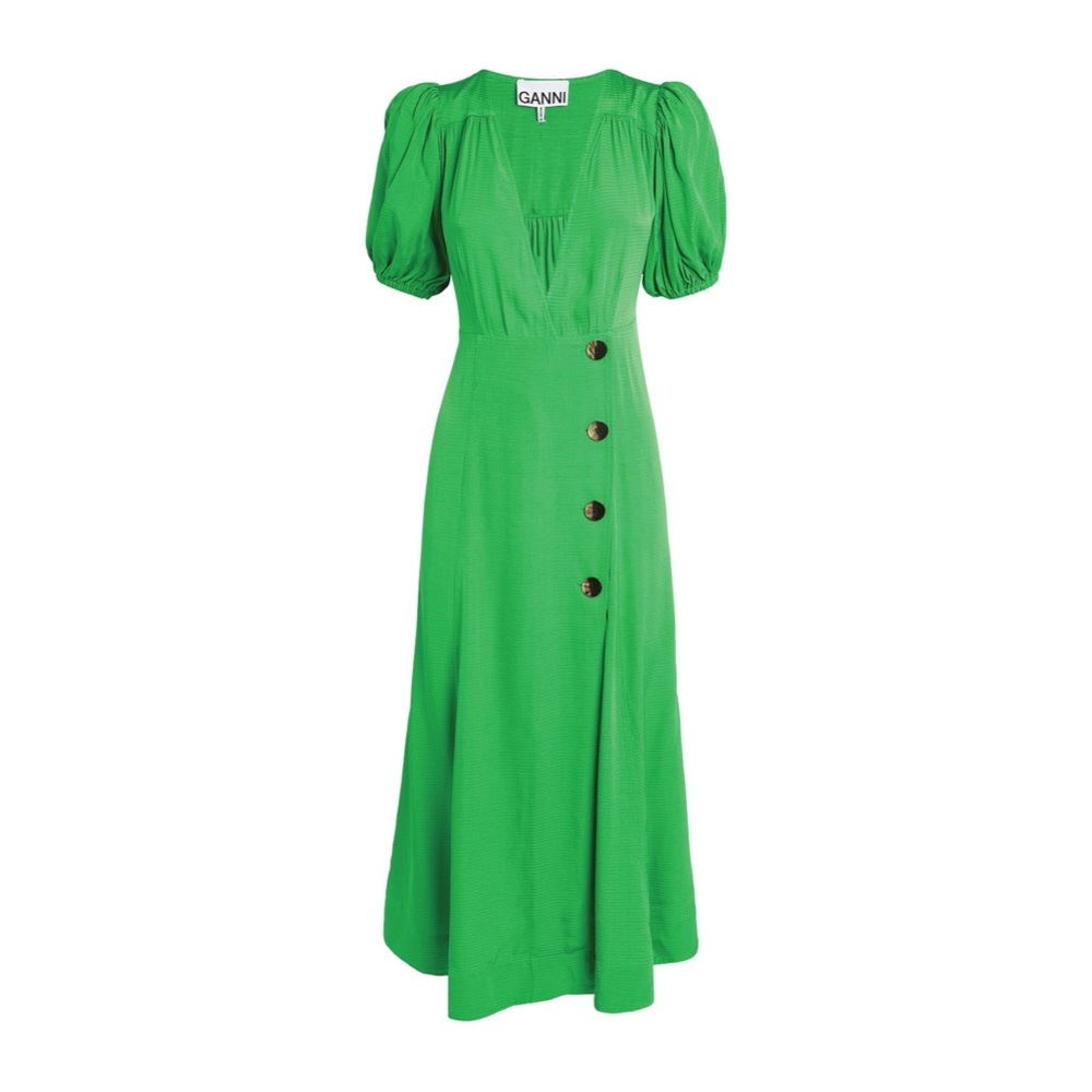 Ganni Wrap V-Neck Midi Dress